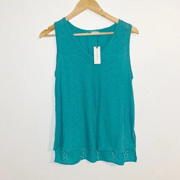 NWT Eri + Ali Lucie Eyelet Tank Anthropologie Size S V Neck Sleeveless Blue - Picture 2 of 14